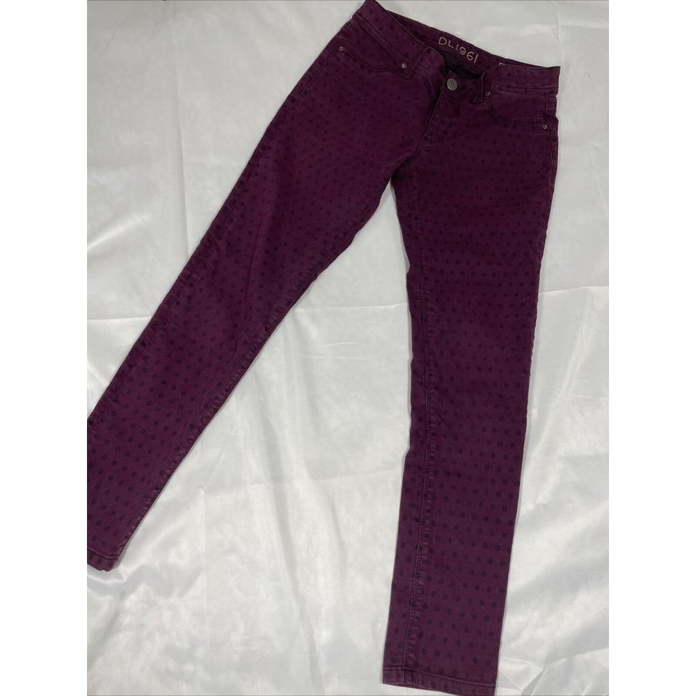 Woman Maroon Black Polka dot DL1961 Emma Legging Skinny Stretch Jean Size 28